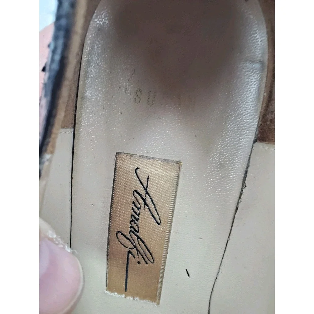 AMALFI Metalic‎ Black Anaconda Leather Pumps Kitten Heels Shoes 8B Italy Y2K